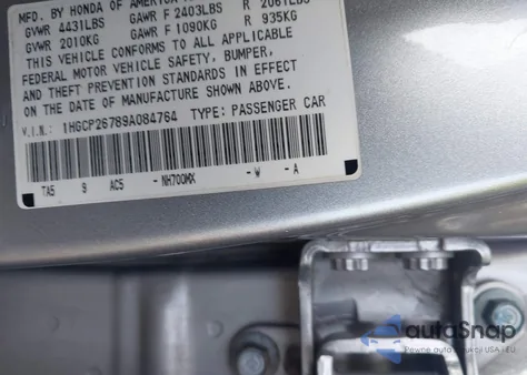 2009 Honda Accord 2.4 Ex from USA, damaged, VIN 1HGCP26789A084764